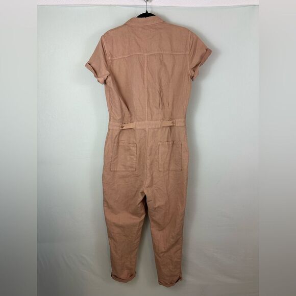 NWT Outerknown SEA Brown Cotton Linen Blend Short Sleeve Utility Jumpsuit Med - Picture 3 of 10